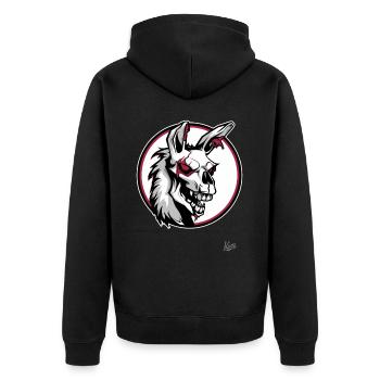 Passiv aggressives Horror Zombie Lama - Unisex Premium Bio Zip Hoodie - Schwarz - Hinten - Nico (187cm)