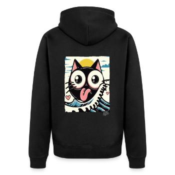 Japanese waves loving black cat - Unisex Premium Organic Zip Hoodie - black - Back - Nico (187cm)