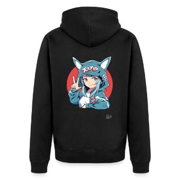 Drôle de fille japonaise comme requin lapin - Veste à capuche bio Premium Unisexe - noir - Dos - Nico (187cm)