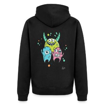 Kleine bunte Monster-Freunde - Unisex Premium Bio Zip Hoodie - Schwarz - Hinten - Nico (187cm)