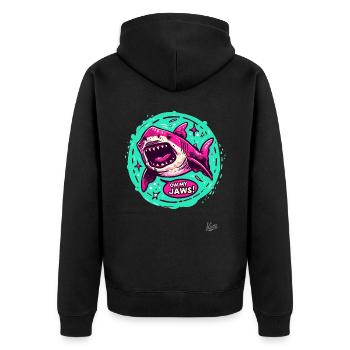 green pink shark, Oh my teeth - Unisex Premium Organic Zip Hoodie - black - Back - Nico (187cm)