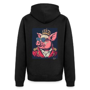 The Cool Pig King: King of the Pigs - Unisex Premium Organic Zip Hoodie - black - Back - Nico (187cm)