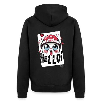 Japanese cartoon cat: So cute, hello! - Unisex Premium Organic Zip Hoodie - black - Back - Nico (187cm)