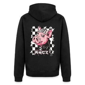 Rocker japonais : Cochon Bosozoku - Veste à capuche bio Premium Unisexe - noir - Dos - Nico (187cm)