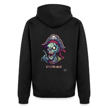 Pirate Zombie Français : Excuse Moi - Veste à capuche bio Premium Unisexe - noir - Dos - Nico (187cm)
