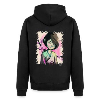 The Japanese Sakura Girl - Unisex Premium Organic Zip Hoodie - black - Back - Nico (187cm)