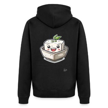 Kawaii Happy Tofu - Unisex Premium Organic Zip Hoodie - black - Back - Nico (187cm)