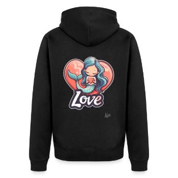 little mermaid with a heart for love - Unisex Premium Organic Zip Hoodie - black - Back - Nico (187cm)