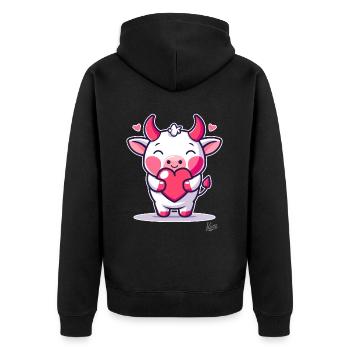 süße kleine Kuh mit Herz und Liebe - Unisex Premium Bio Zip Hoodie - Schwarz - Hinten - Nico (187cm)