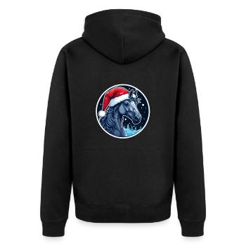 Weihnachten Pferd Weihnachtsmütze - Unisex Premium Bio Zip Hoodie - Schwarz - Hinten - Nico (187cm)