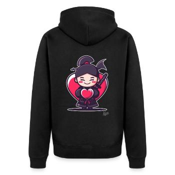 süßer fröhlicher Samurai mit Herz und Liebe - Unisex Premium Bio Zip Hoodie - Schwarz - Hinten - Nico (187cm)