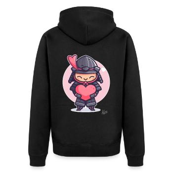 kawaii süßer Shogun Samurai mit Herz und Liebe - Unisex Premium Bio Zip Hoodie - Schwarz - Hinten - Nico (187cm)