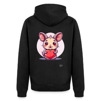 Cute, happy mouse with a big heart for love - Unisex Premium Organic Zip Hoodie - black - Back - Nico (187cm)
