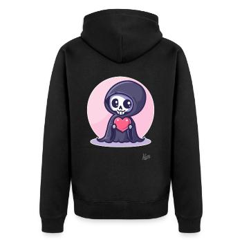 Kawaii cute happy Grim Reaper with heart and love - Unisex Premium Organic Zip Hoodie - black - Back - Nico (187cm)