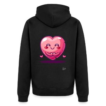 Kawaii Herzchen: Glücklich und Süß - Unisex Premium Bio Zip Hoodie - Schwarz - Hinten - Nico (187cm)