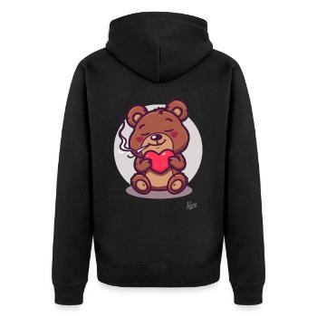 Cute lucky bear smoking relaxed with heart - Unisex Premium Organic Zip Hoodie - black - Back - Nico (187cm)