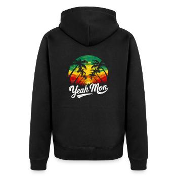 Yeah Mon Jamaican Vintage Jamaica Reggae Vacation - Unisex Premium Organic Zip Hoodie - black - Back - Nico (187cm)