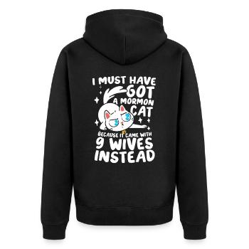 I Must Have Got A Mormon Cat 9 für einen - Unisex Premium Bio Zip Hoodie - Schwarz - Hinten - Nico (187cm)