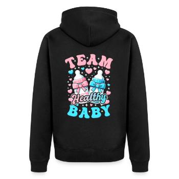 Geschlechtsenthüllung, Gender Reveal - Unisex Premium Organic Zip Hoodie - black - Back - Nico (187cm)
