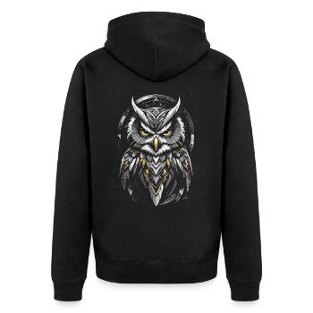 Yellow Owl - Geometric Symbol - Unisex Premium Organic Zip Hoodie - black - Back - Nico (187cm)