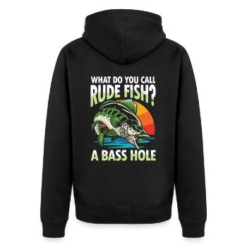 What Do You Call A Rude Fish A Bass Hole - Unisex Premium Bio Zip Hoodie - Schwarz - Hinten - Nico (187cm)