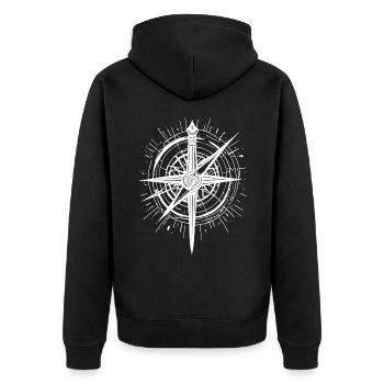 Abstract Blade Compass Weiß - Unisex Premium Bio Zip Hoodie - Schwarz - Hinten - Nico (187cm)