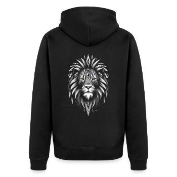 Schwarz-weißes Löwensymbol - Unisex Premium Bio Zip Hoodie - Schwarz - Hinten - Nico (187cm)