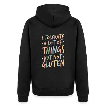 Ich Vertrage Viele Dinge, Aber Kein Gluten - Unisex Premium Bio Zip Hoodie - Schwarz - Hinten - Nico (187cm)