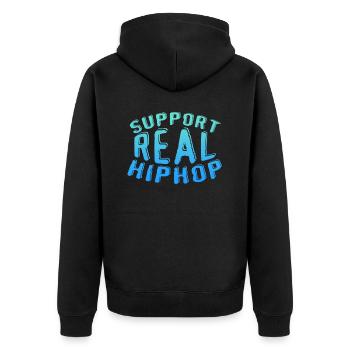 Support Real Hip Hop - Unisex Premium Organic Zip Hoodie - black - Back - Nico (187cm)