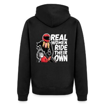 Real Women Ride Their Own für eine - Unisex Premium Bio Zip Hoodie - Schwarz - Hinten - Nico (187cm)