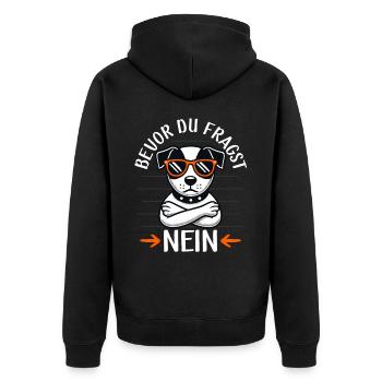 Bevor Du Fragst Nein, Sarkasmus & lustiger Hund - Unisex Premium Bio Zip Hoodie - Schwarz - Hinten - Nico (187cm)