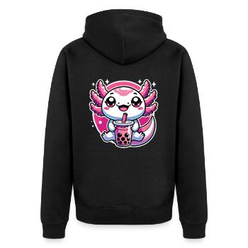Axolotl Tee Eistee Amphibie Kawaii Anime - Unisex Premium Bio Zip Hoodie - Schwarz - Hinten - Nico (187cm)