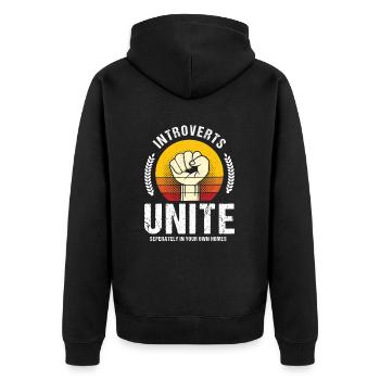 Les introvertis s’unissent séparément dans leur - Veste à capuche bio Premium Unisexe - noir - Dos - Nico (187cm)