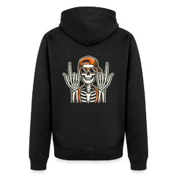 Halloween, Skelett, Rocker, Rockhand, Skater - Unisex Premium Bio Zip Hoodie - Schwarz - Hinten - Nico (187cm)