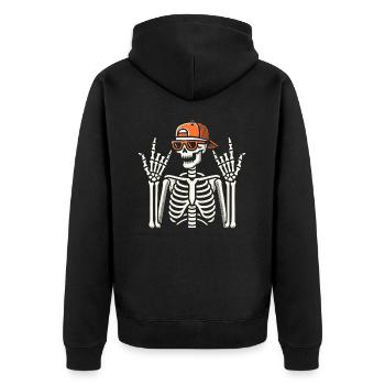 Halloween, Skelett, Rocker, Rockhand, Skater - Unisex Premium Bio Zip Hoodie - Schwarz - Hinten - Nico (187cm)