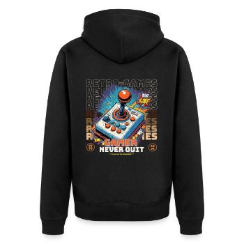 Retro Gamer Joystick / Controller Konsolenspiele - Unisex Premium Bio Zip Hoodie - Schwarz - Hinten - Nico (187cm)