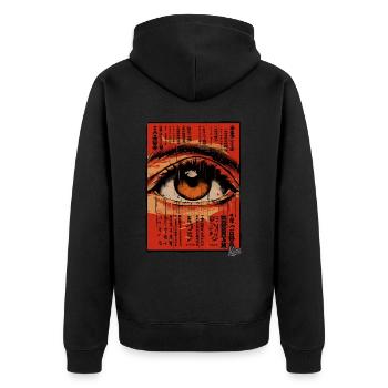 Retro Vintage Asiatisches großes Auge - Unisex Premium Bio Zip Hoodie - Schwarz - Hinten - Nico (187cm)