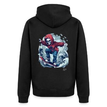 Cool skater skeleton skateboarding in the sky - Unisex Premium Organic Zip Hoodie - black - Back - Nico (187cm)