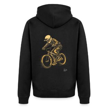 Retro Vintage Old-School BMX - Unisex Premium Bio Zip Hoodie - Schwarz - Hinten - Nico (187cm)