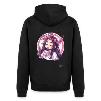 Petit Jésus doux dormant dans les cerisiers en fleurs - Veste à capuche bio Premium Unisexe - noir - Dos - Nico (187cm)
