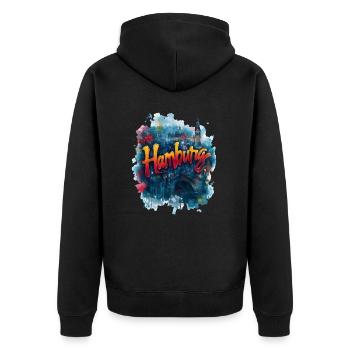 Hamburg - Unisex Premium Bio Zip Hoodie - Schwarz - Hinten - Nico (187cm)