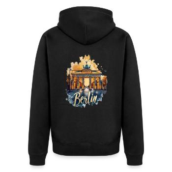 Berlin mit Brandenburger Tor - Unisex Premium Bio Zip Hoodie - Schwarz - Hinten - Nico (187cm)