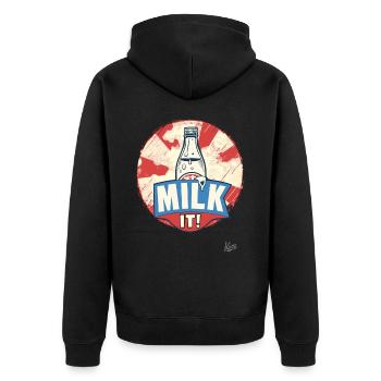 Melke es! Melken genießen: Mit einer Flasche Milch - Unisex Premium Bio Zip Hoodie - Schwarz - Hinten - Nico (187cm)