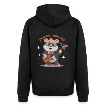 Bär mit Bass Gitarre - Groove ist mein Honig - Unisex Premium Bio Zip Hoodie - Schwarz - Hinten - Nico (187cm)