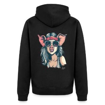 80s punk hippie girl as a cute piggy - Unisex Premium Organic Zip Hoodie - black - Back - Nico (187cm)