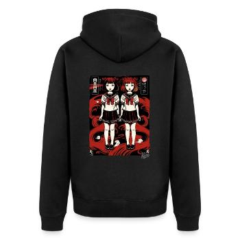 Japanische Cartoon Schulmädchen im Anime-Stil - Unisex Premium Bio Zip Hoodie - Schwarz - Hinten - Nico (187cm)