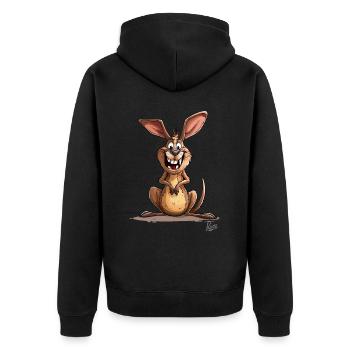 Funny Crooked Teeth: The Crazy Kangaroo - Unisex Premium Organic Zip Hoodie - black - Back - Nico (187cm)