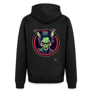 Kleiner frecher Kobold - Unisex Premium Bio Zip Hoodie - Schwarz - Hinten - Nico (187cm)