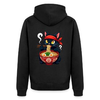 Cat, Ramen, Japanese Noodles, Funny Kawaii - Unisex Premium Organic Zip Hoodie - black - Back - Nico (187cm)