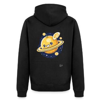 Orangen-Planet und Zitronen-Sterne – Universum der - Unisex Premium Bio Zip Hoodie - Schwarz - Hinten - Nico (187cm)